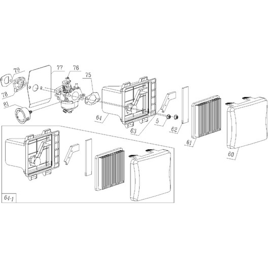 Воздушный фильтр и карбюратор Champion LM5131 после 2019г.
